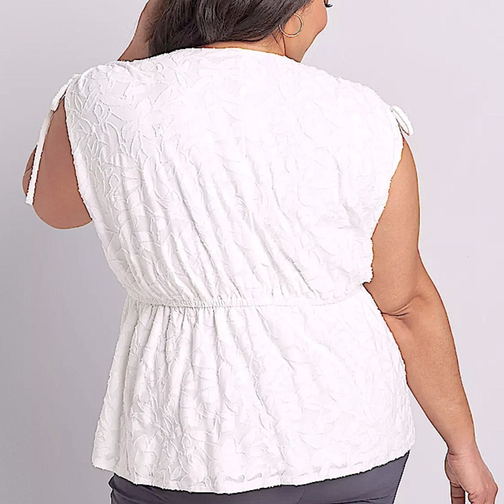 Lane Bryant Textured double layered Peplum blouse ties on shoulders .. Sz 18/20 - Picture 5 of 10